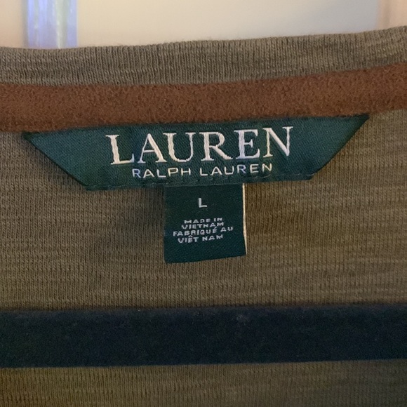 Lauren Ralph Lauren olive with brown suede trim top large - Picture 4 of 5